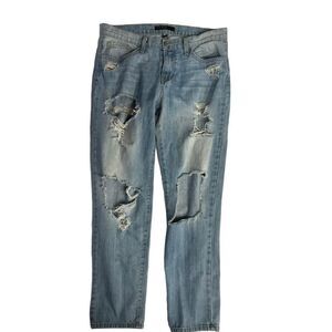 Flying Monkey Platinum Distressed Ripped Straight Jeans Size 26‎ Blue Light Wash